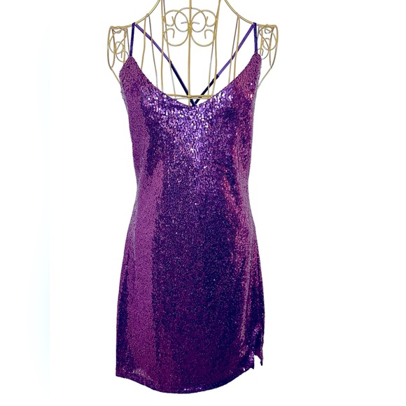 Betsey Johnson Plum Sequin Dress NWT Size 8 - Picture 3 of 17